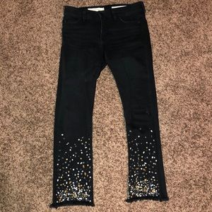 Jeweled black cropped jeans